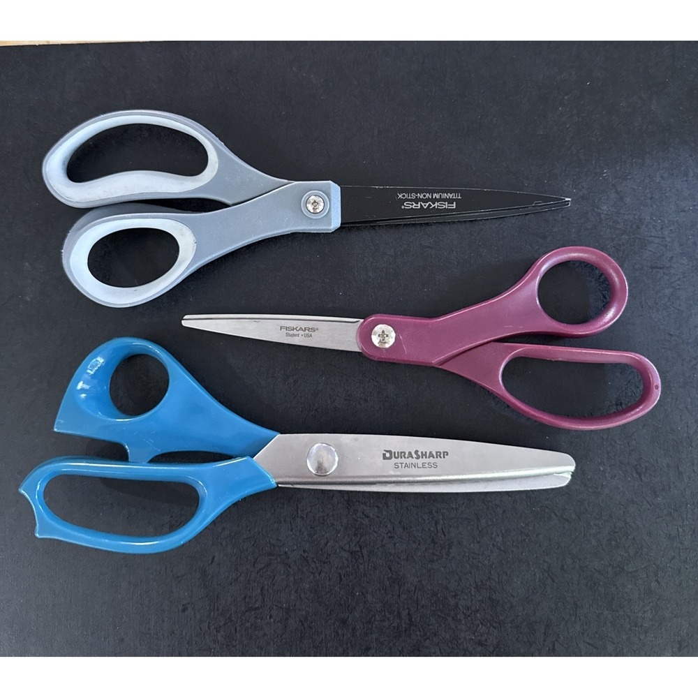 Scissor Lot-2 Fiskar Scissors And 1 Durasharp Pinking Shears
